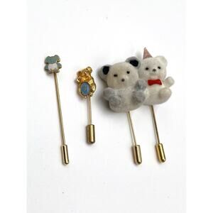 Stick Pins Lot of 4 Bears Gold Tone Vintage Estate